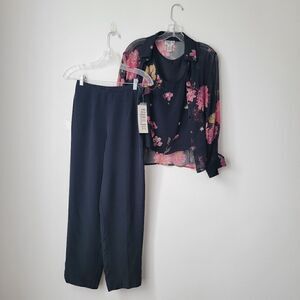 VINTAGE ROBBIE BEE 100% Silk 3 Pieces Set Pants Size 4 Petite